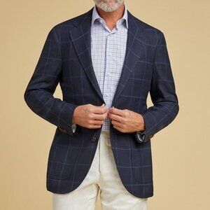Spier & Mackay Navy Blue White Windowpane 100% Wool Sportcoat Blazer